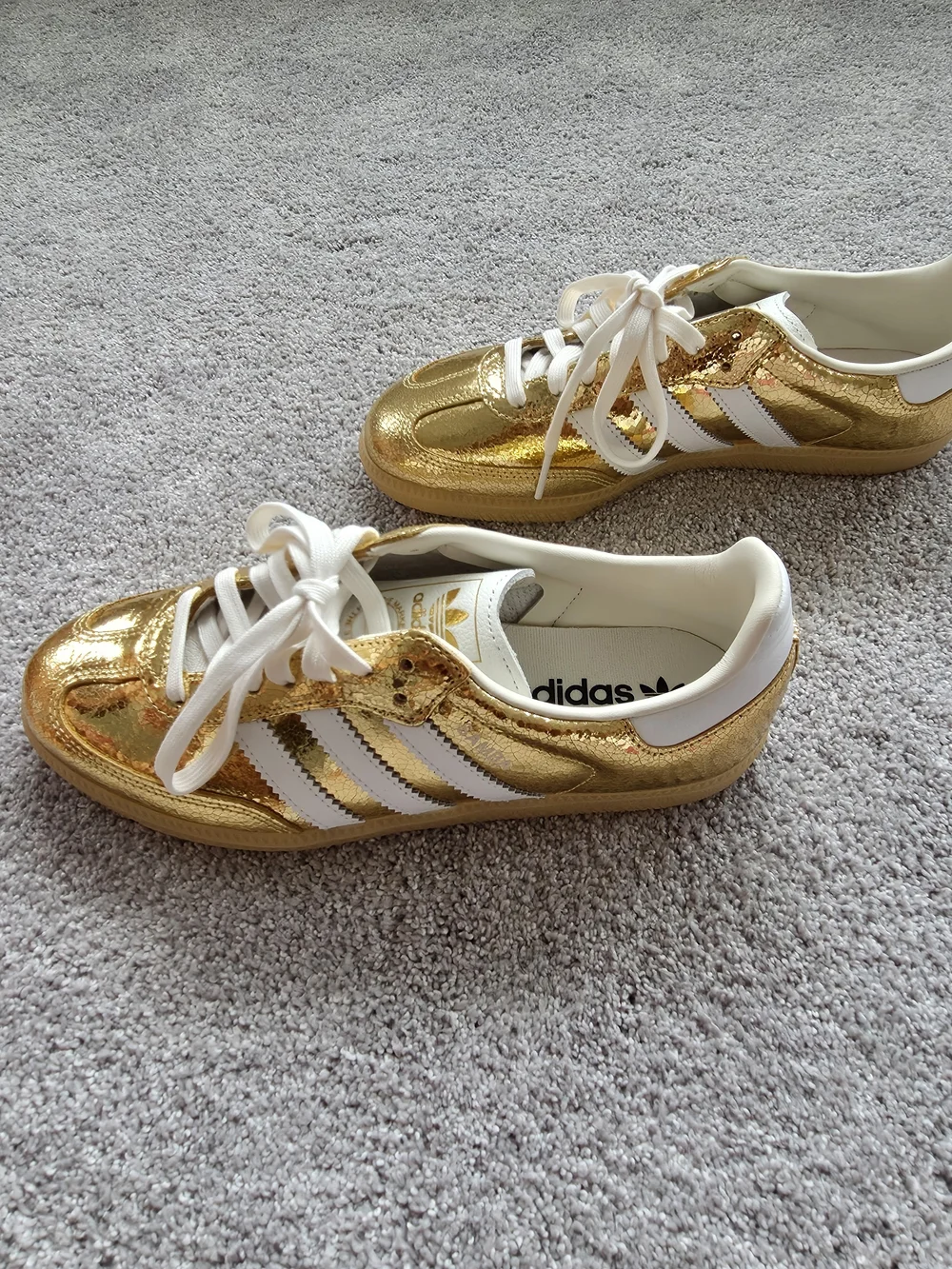 adidas Metallic Gold Samba with White Stripes - Picture 2 of 6